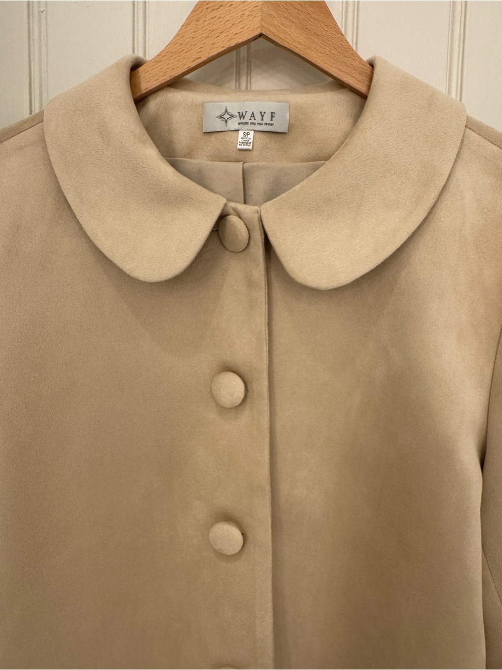 Wayf Beige Suede Rounded-Collar Button Jacket - Picture 8 of 8